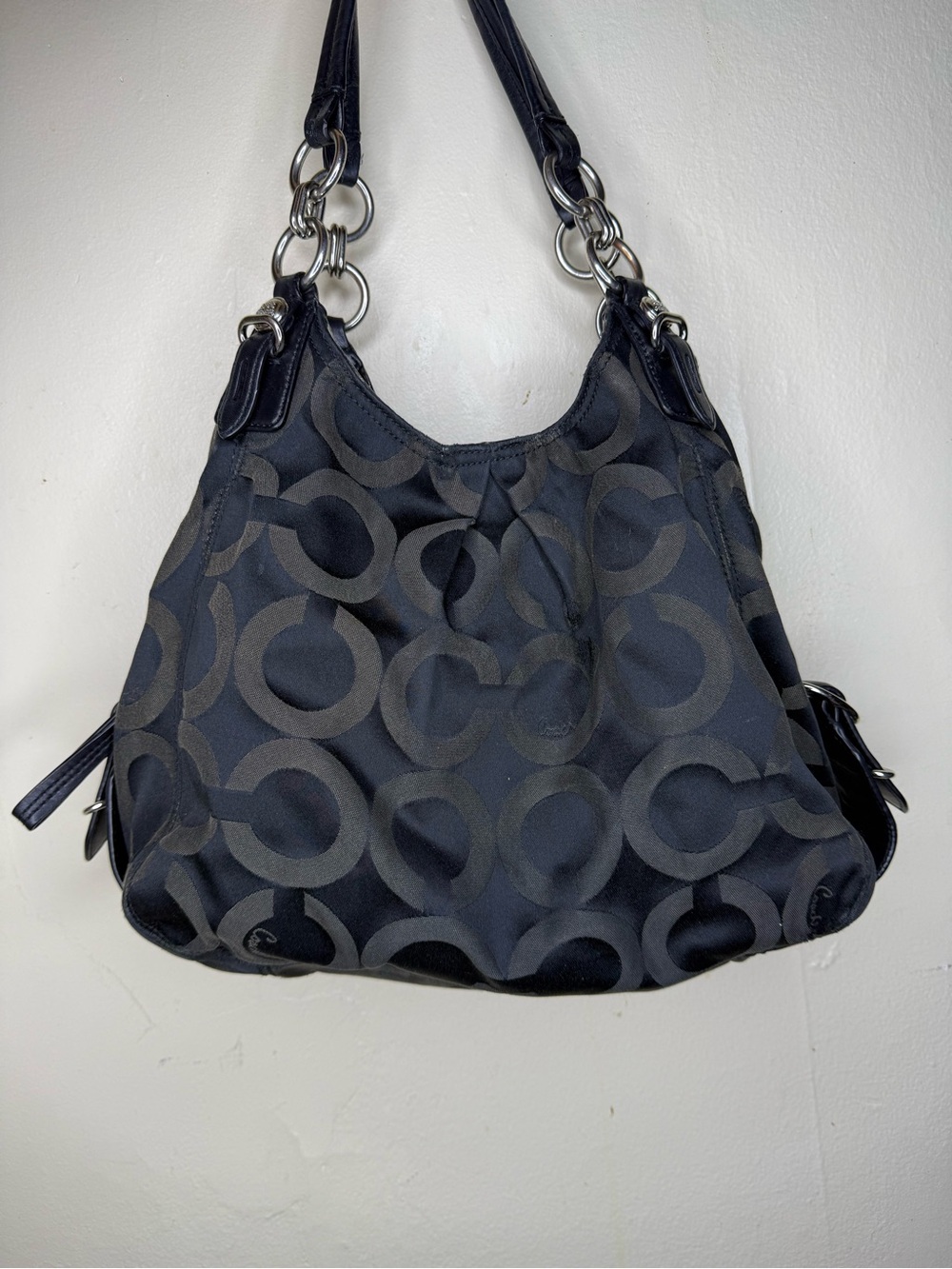 Coach Black Signature Circle Shoulder Hobo